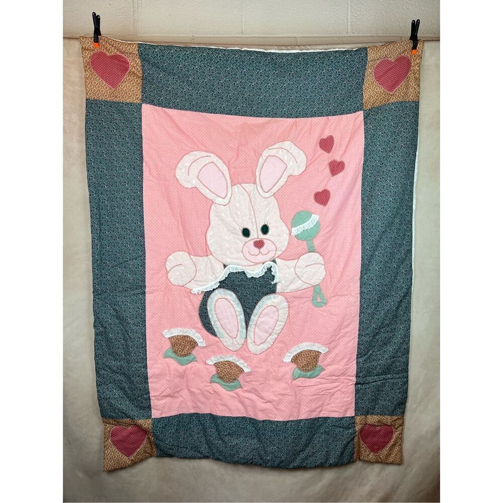 Vintage 1990s Bunny Baby Quilt Blanket